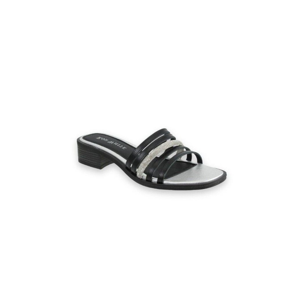 $275 RON WHITE Vega Rhinestone Slide Sandal in Onyx Silver Size 39 EU / 8.5 US